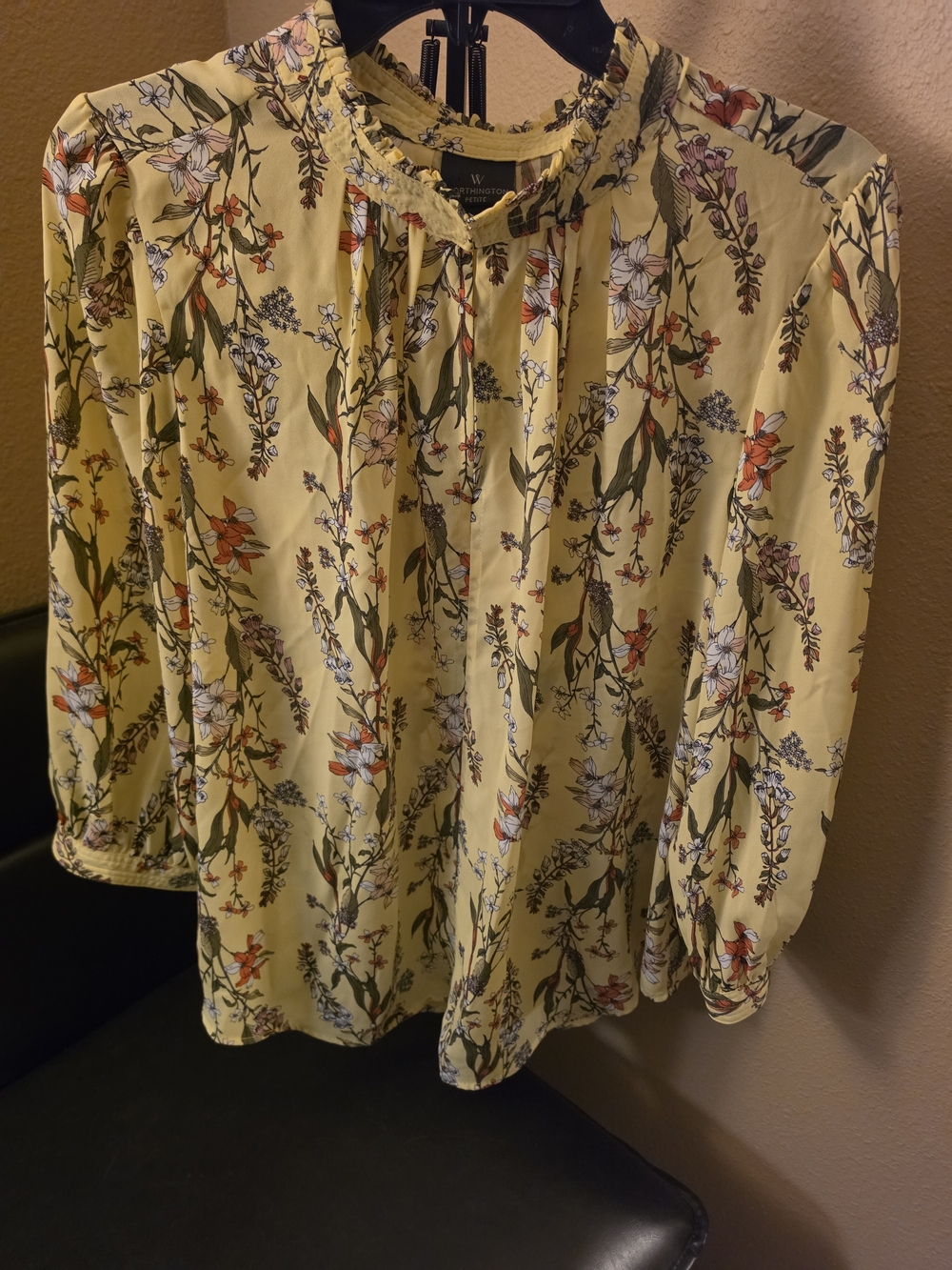 Worthington Yellow Floral Long-Sleeve Blouse